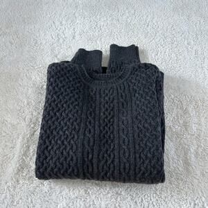 Wills Mens Wool Cable Knit Sz L Gray Crewneck Preppy Winter Scandi Minimalist